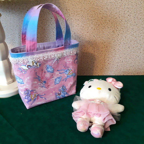 Handmade Children's Toddler Tote Bag, Unicorn Fabric with Trim, Small