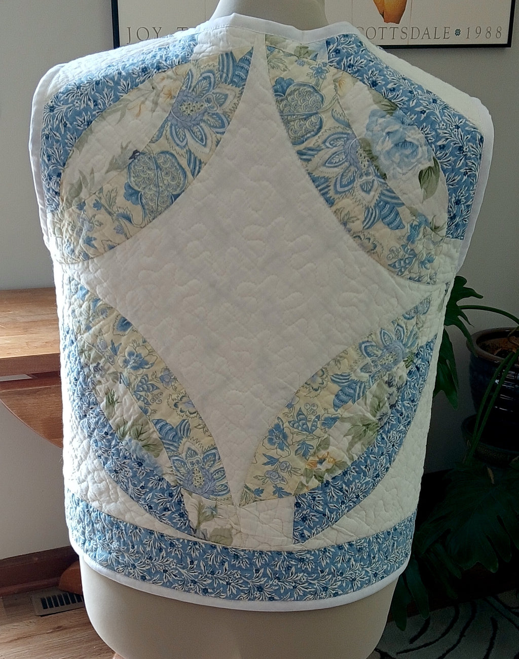 Upcycled Quilt Vest, Wedding Ring Design, Blue & Yellow