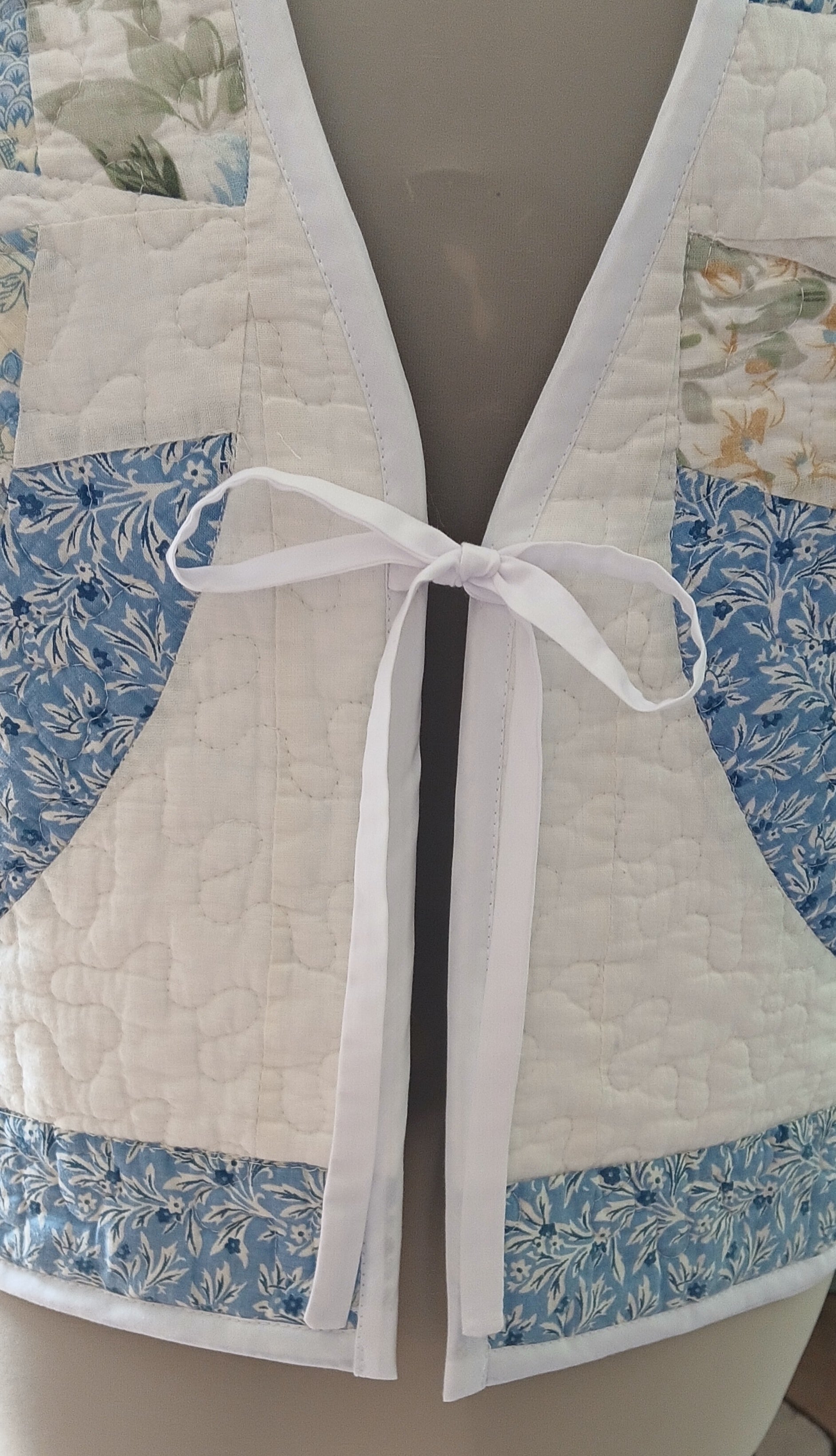 Upcycled Quilt Vest, Wedding Ring Design, Blue & Yellow