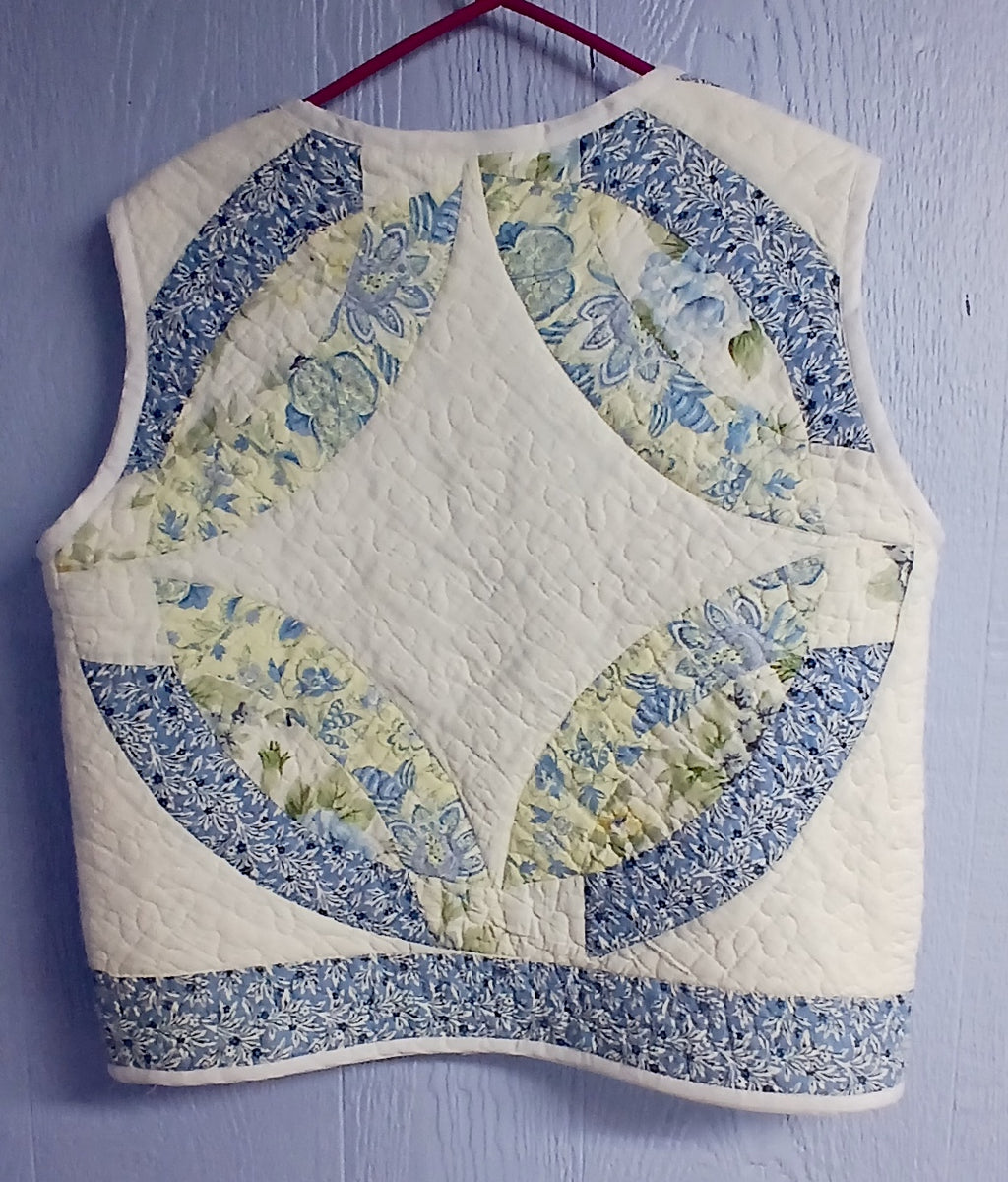 Upcycled Quilt Vest, Wedding Ring Design, Blue & Yellow