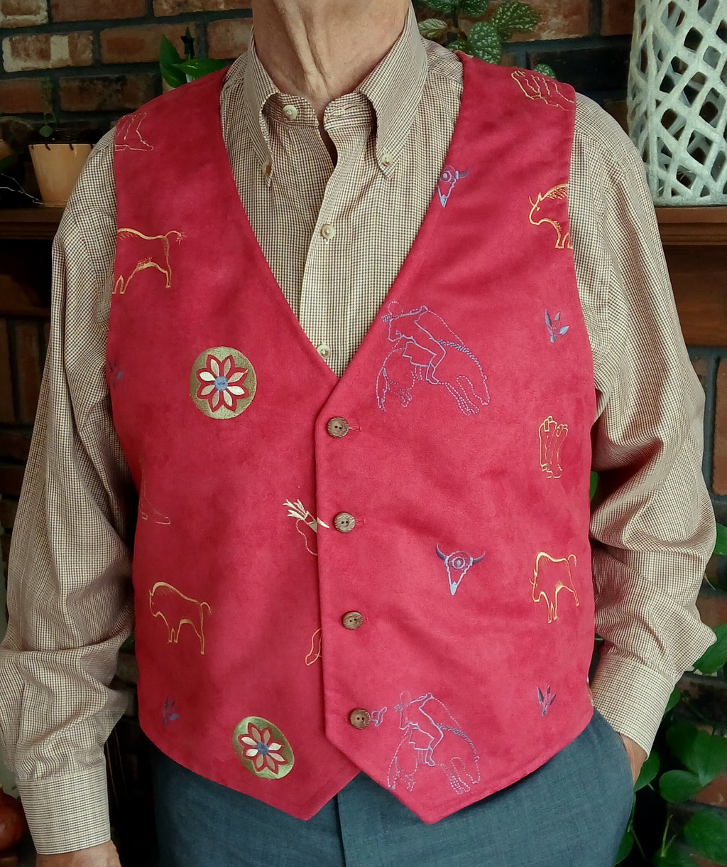 Southwestern Embroidered Faux Suede Vest, Unisex, Handmade, Size XL