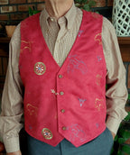 Southwestern Embroidered Faux Suede Vest, Unisex, Handmade, Size XL