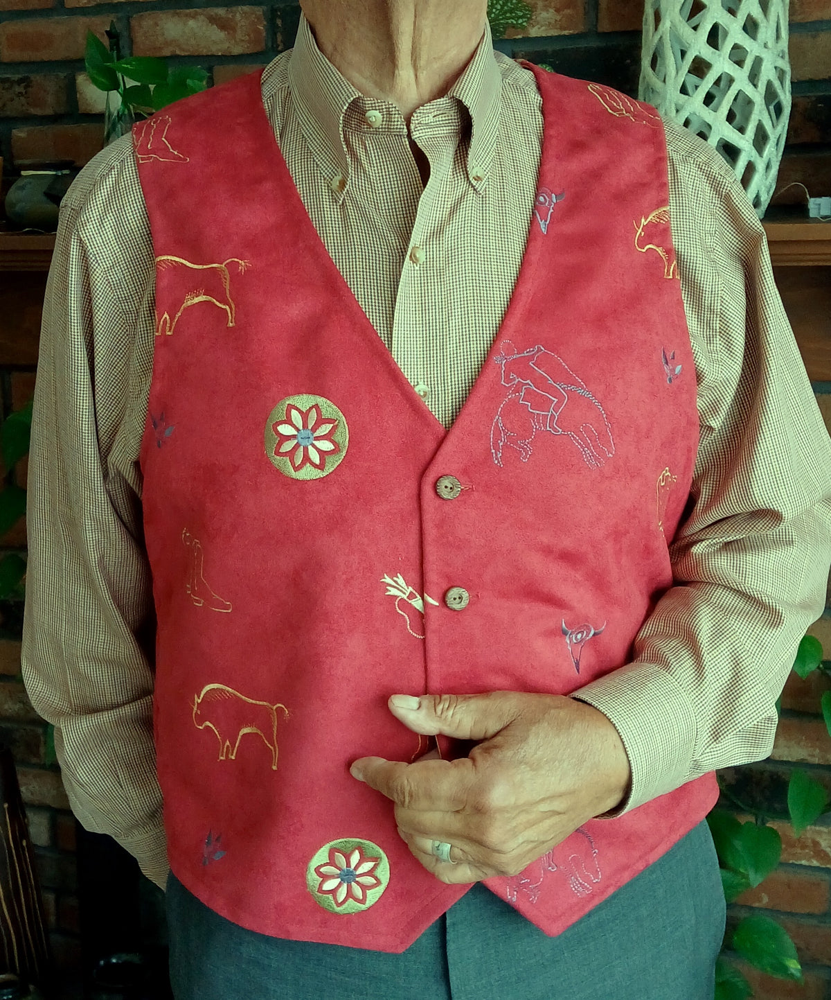 Southwestern Embroidered Faux Suede Vest, Unisex, Handmade, Size XL