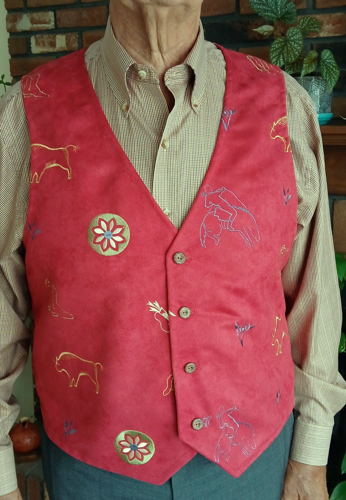 Southwestern Embroidered Faux Suede Vest, Unisex, Handmade, Size XL