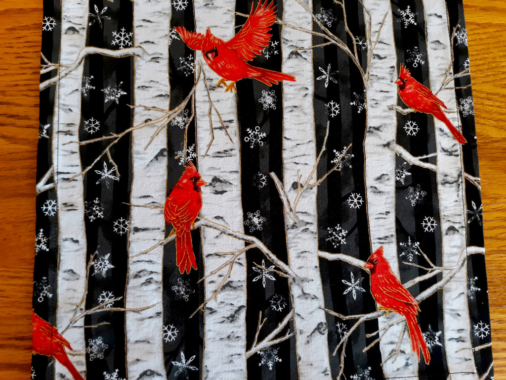 Winter Holidays Table Runner, Red Cardinals White Birches