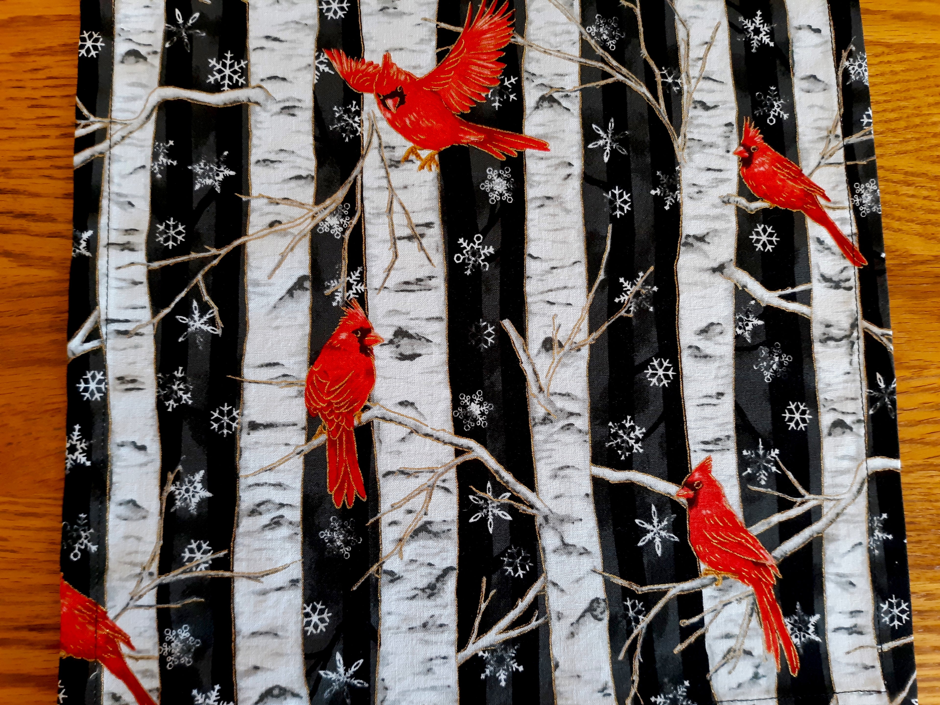Winter Holidays Table Runner, Red Cardinals White Birches
