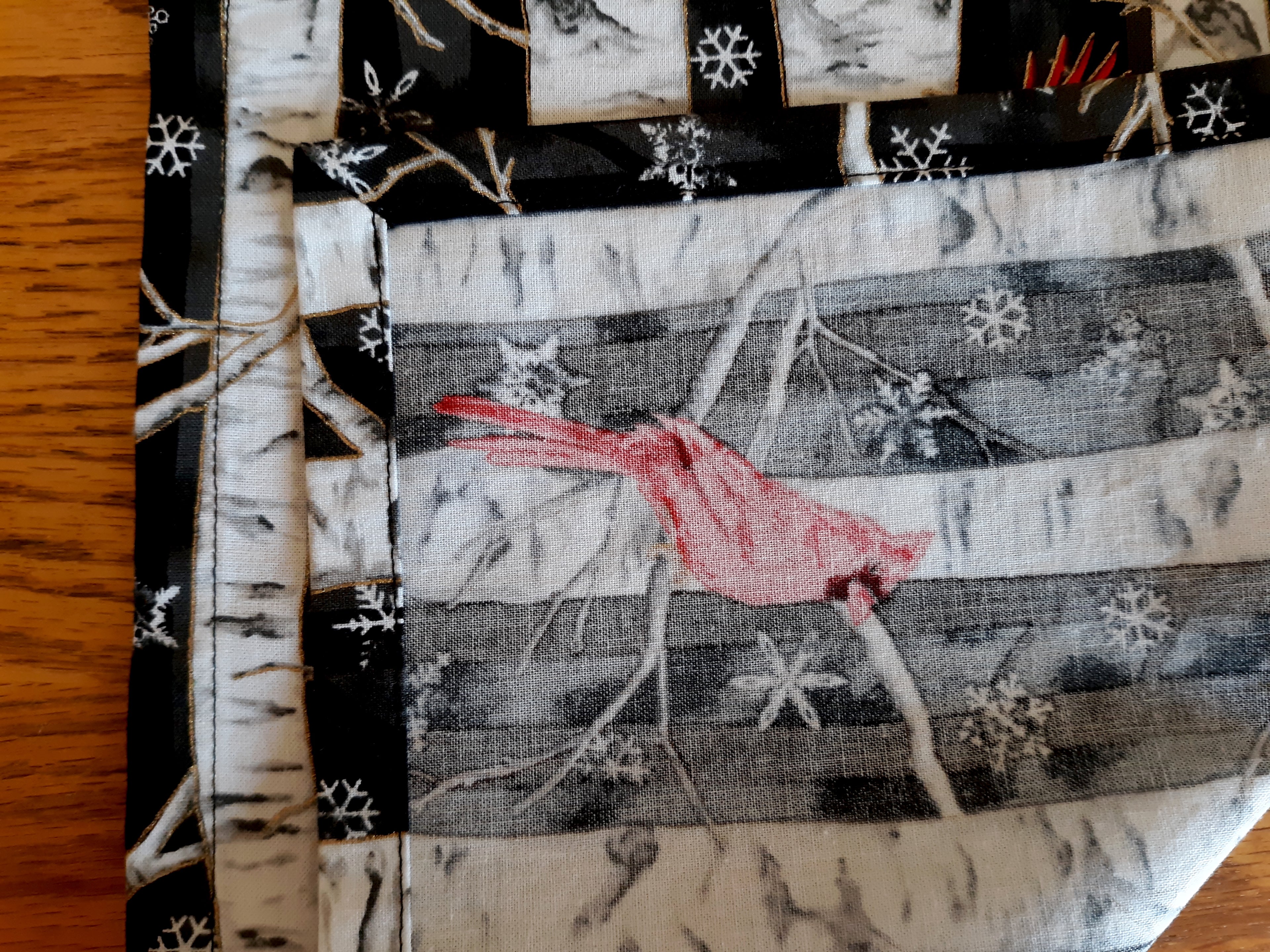 Winter Holidays Table Runner, Red Cardinals White Birches