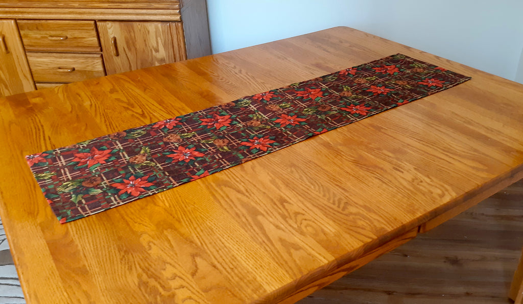 Rustic Christmas Table Runner, Poinsettias