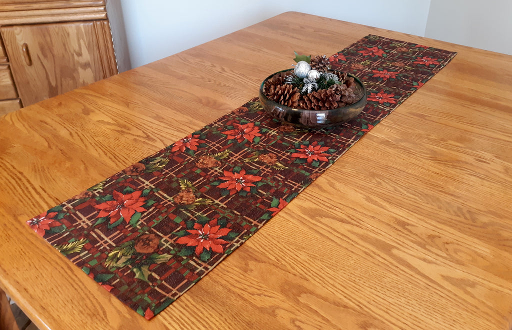 Rustic Christmas Table Runner, Poinsettias
