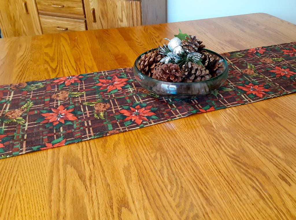 Rustic Christmas Table Runner, Poinsettias
