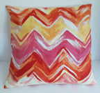 Handmade Watercolor Chevron Throw Pillow Cover, 18"x18", Coral Orange Pink & Gold Zigzag, 100% Cotton